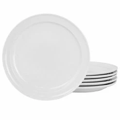 Martha Stewart Gibson Everyday 6 Piece 9 Inch Fine Ceramic Round Plate Set In White