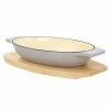 Martha Stewart 2 Piece Enameled Cast Iron Oval Casserole Birch Wood Trivet Set In Taupe
