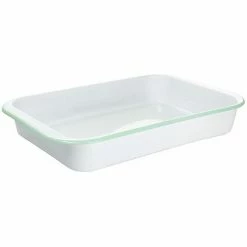 Martha Stewart Enamel On Steel 13in X 9in Rectangular Container In White And Mint