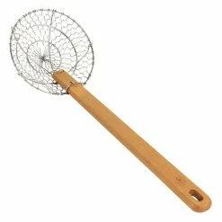 Martha Stewart Gibson Everyday Stainless Steel Spider Strainer Kitchen Utensil With Wooden Handle