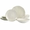 Martha Stewart Wood Pattern 12 Piece Stoneware Dinnerware Set In Off-White