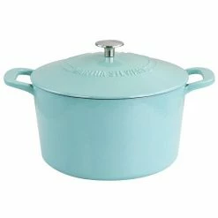 Martha Stewart Gibson Everyday Enameled Cast Iron 7 Quart Dutch Oven With Lid In Turquoise