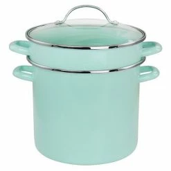 Martha Stewart 8 Quart Dual Stock Pot And Steamer Set In Aqua