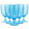 Martha Stewart 6 Piece 14.2 Ounce Clear Glass Hobnail Goblet Drinkware Set In Blue