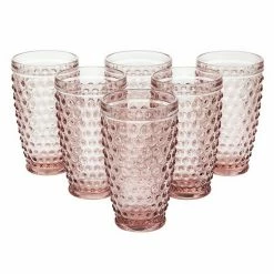 Martha Stewart 6 Piece Hobnail Handmade Glass Tumbler Set Pink