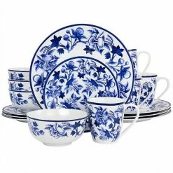 Martha Stewart 16 Piece Blue Vintage Fine Ceramic Dinnerware Set In Cobalt