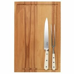 Martha Stewart Goswell 3 Piece Carving Board And Cutlery Set In Cream