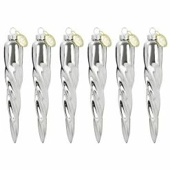 Martha Stewart Gibson Everyday Holiday Icicle 6 Piece Ornament Set In Silver
