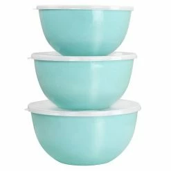 Martha Stewart Gibson Everyday 6 Piece Enamel Mixing Bowl And Lid Set In Turquoise