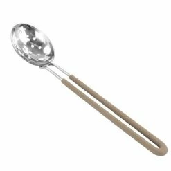 Martha Stewart Stainless Steel Slotted Spoon In Taupe