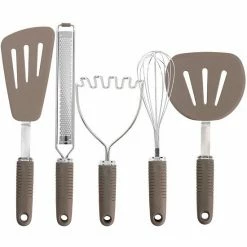 Martha Stewart Stainless Steel And Silicone 5 Piece Kitchen Utensil Tool Set In Taupe