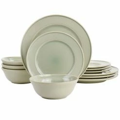 Martha Stewart 12 Piece Reactive Glaze Ceramic Dinnerware Set In Sharkey Grey