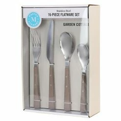 Martha Stewart Gibson Everyday Garden Cottage 16 Piece Stainless Steel Flatware Set In Taupe
