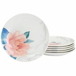 Martha Stewart 8 Inch Fine Ceramic 6 Piece Floral Decorated Dessert Plate Set