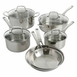 Martha Stewart 10 Piece Stainless Steel Cookware Set With Glass Lids