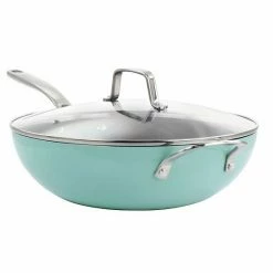 Martha Stewart 12 Inch Aluminum Nonstick Essential Pan With Lid In Turquoise