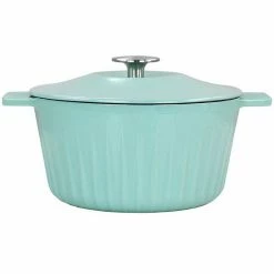 Martha Stewart Gibson Everyday Enameled Cast Iron 3 Quart Embossed Stripe Dutch Oven With Lid In Turquoise