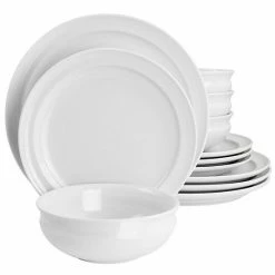 Martha Stewart Hillington 12 Piece Fine Ceramic Dinnerwware Set In White
